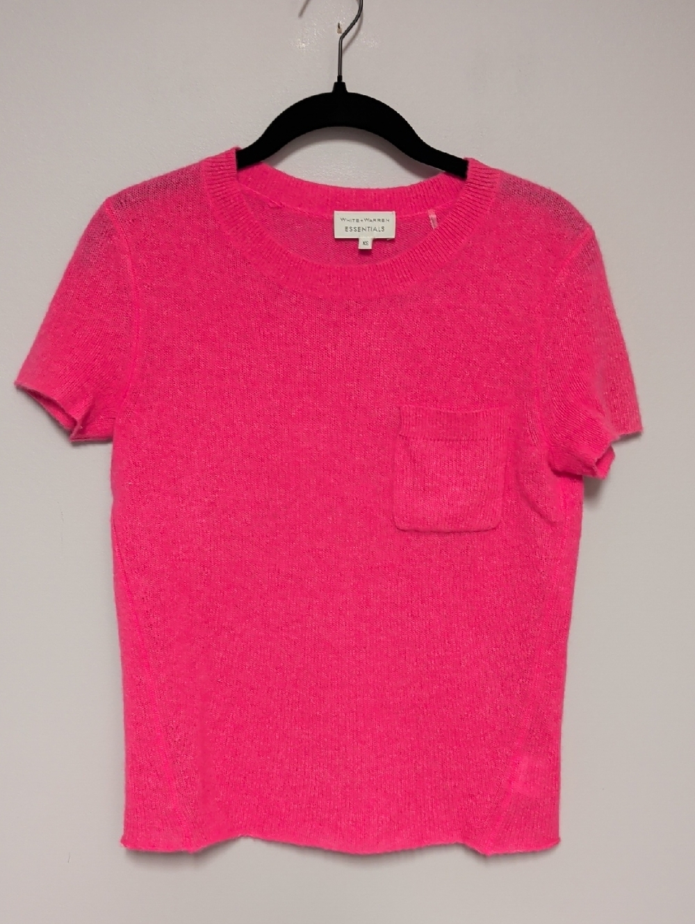 White + Warren Hot Pink Short Sleeve Pocket Sweater